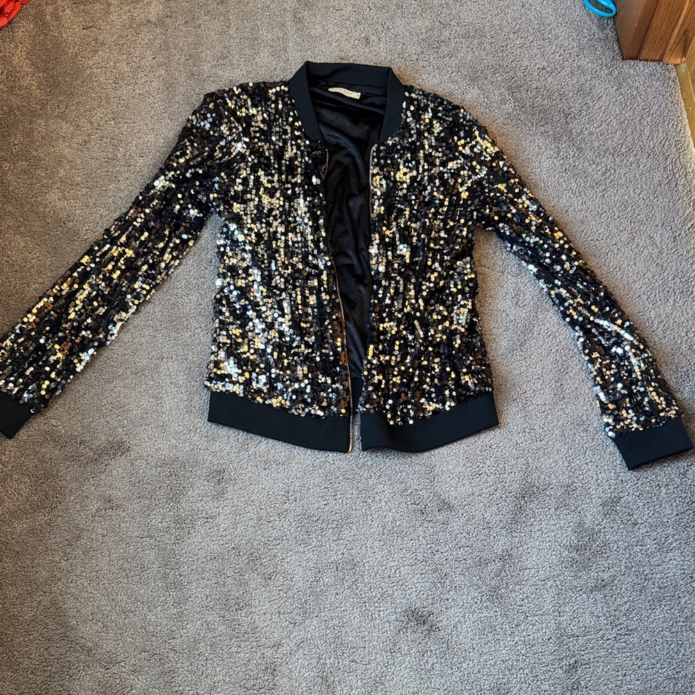 Anna Kaci Silver Sequin Full Zip Jacket Size Xl - image 1